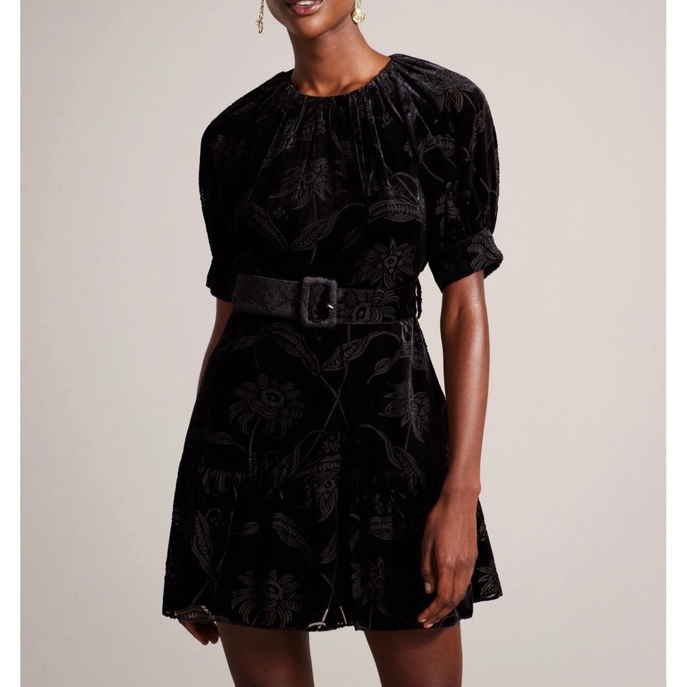 New Ted Baker Mini Dress Tilliiy‎ Velvet Women 10/12 Black Whimsygoth Witchy